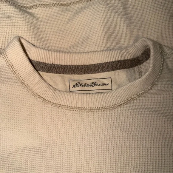 Eddie Bauer Off-White Waffle Knit Crew Neck Shirt - Picture 2 of 7